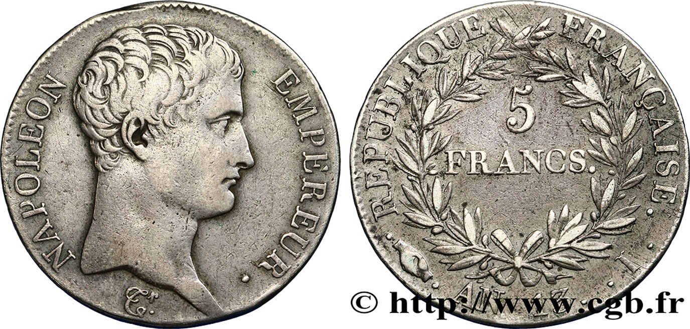 5 francs Napoléon Empereur, Calendrier révolutionnaire 1805 Limoges F.303/9 TTB45 