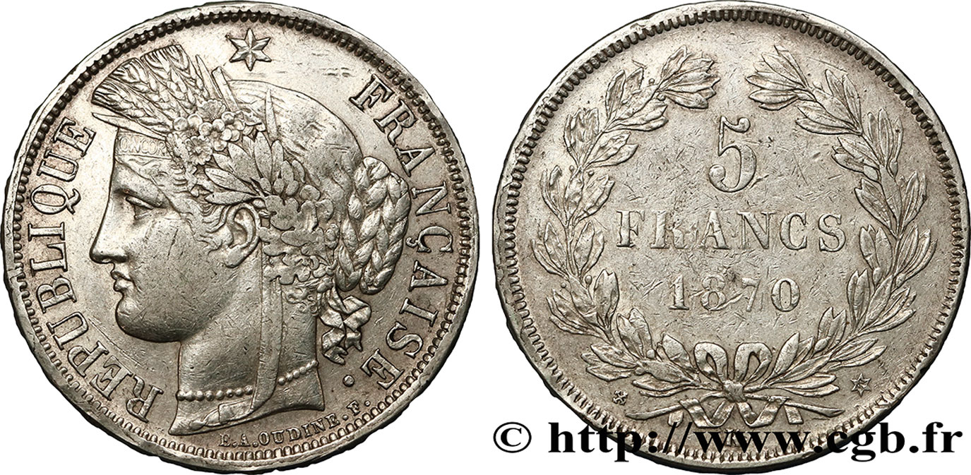 5 francs Cérès, sans légende 1870 Bordeaux F.332/3 TTB42 