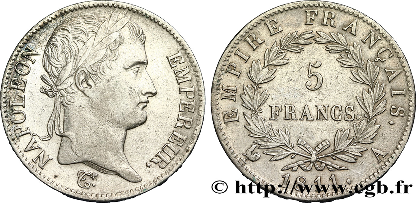 5 francs Napoléon Empereur, Empire français 1811 Paris F.307/27 TTB48 