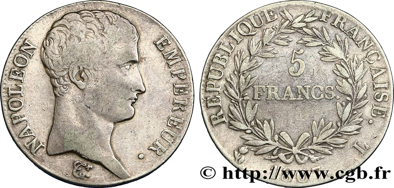 5 francs Napoléon Empereur, Calendrier grégorien 1807 Bayonne F.304/18 TB35 