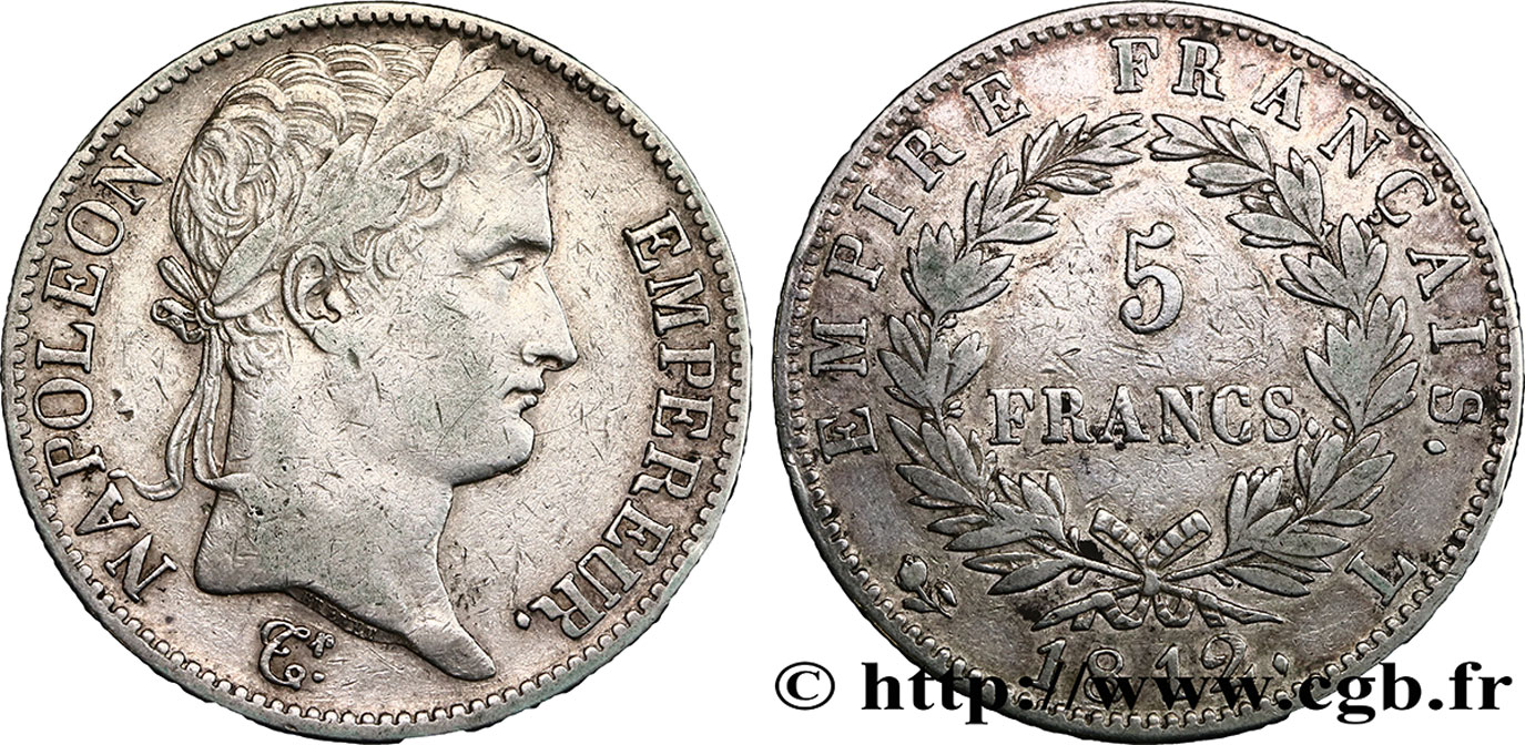 5 francs Napoléon Empereur, Empire français 1812 Bayonne F.307/48 TB38 