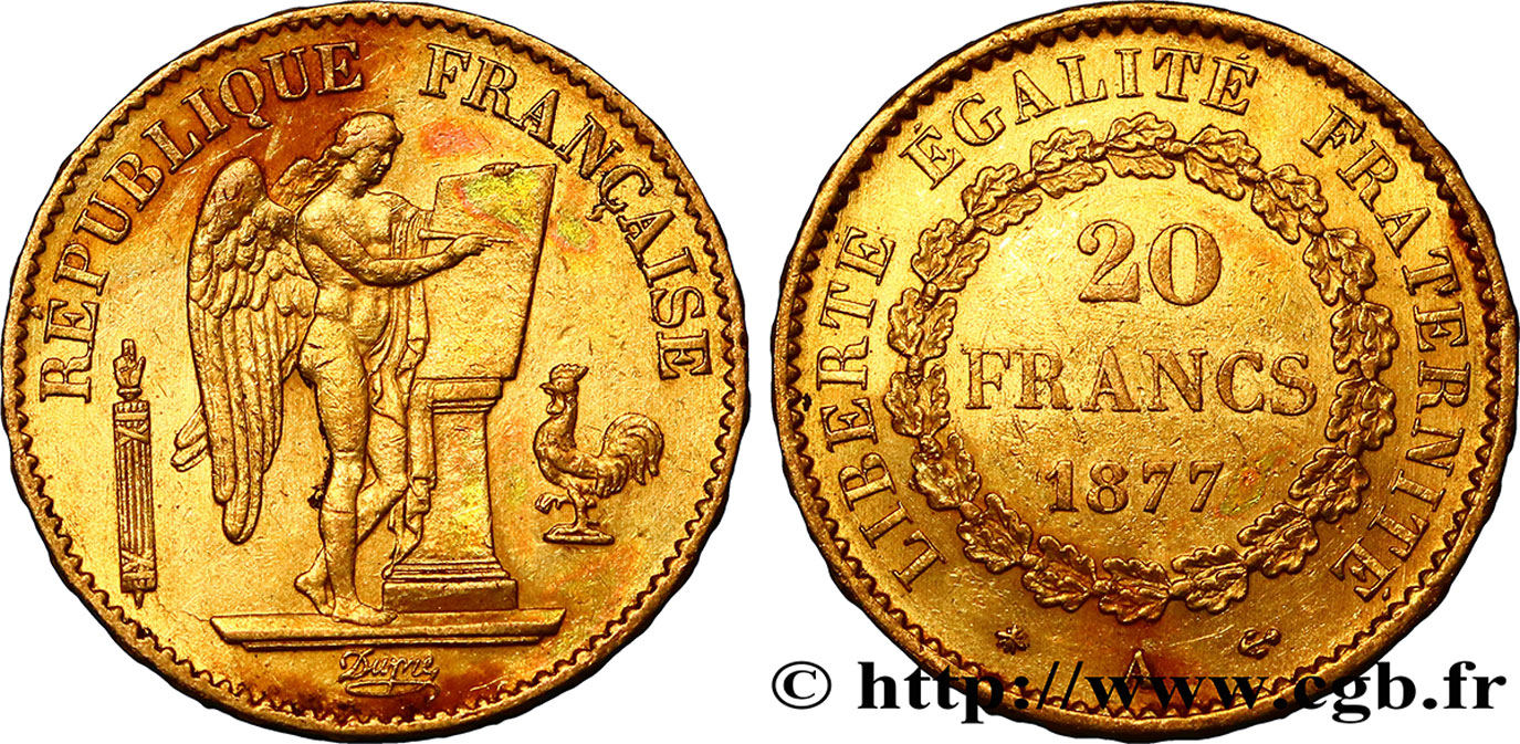 20 francs or Génie, IIIe République 1877 Paris F.533/5 TTB50