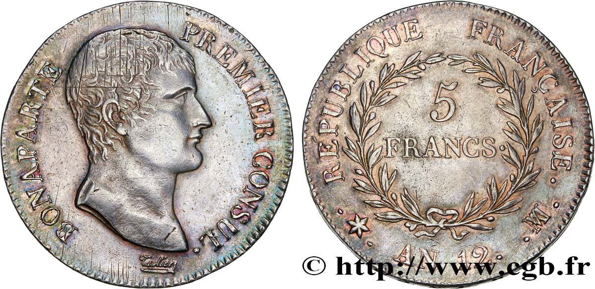 5 francs Bonaparte Premier Consul 1804 Marseille F.301/21 AU52 