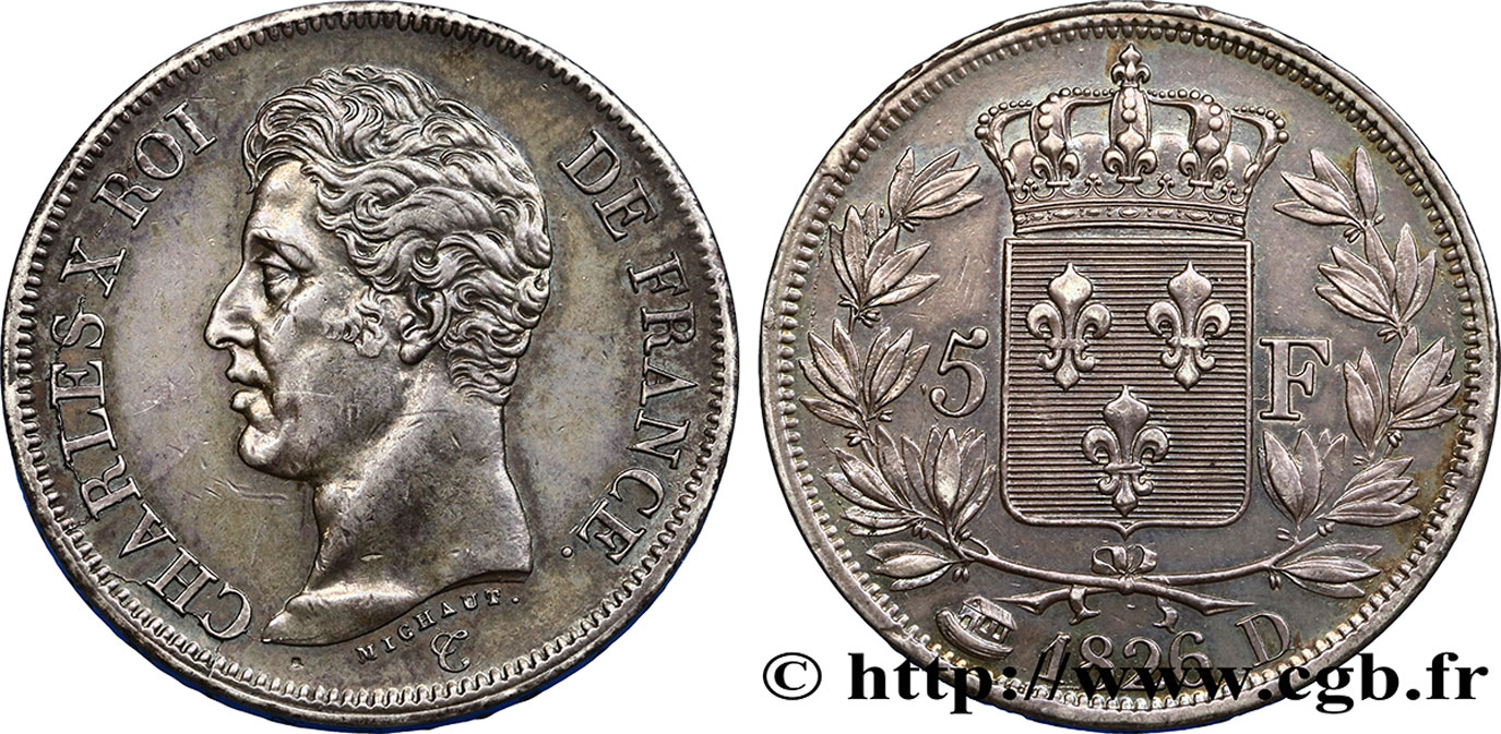 5 francs Charles X, 1er type 1826 Lyon F.310/18 SUP55 
