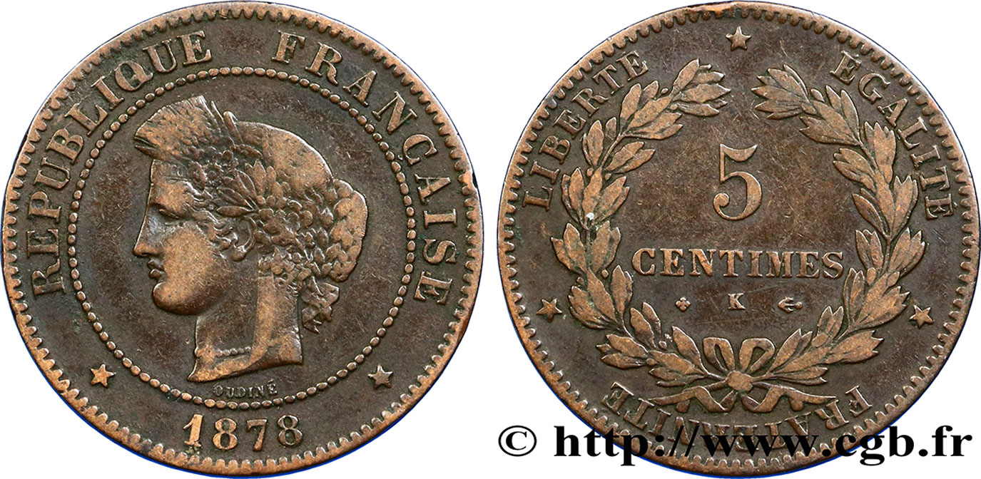 5 centimes Cérès 1878 Bordeaux F.118/18 VF25 
