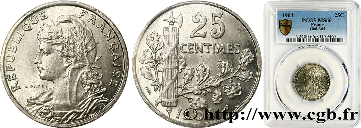 25 centimes Patey, 2e type 1904  F.169/2 FDC66 PCGS