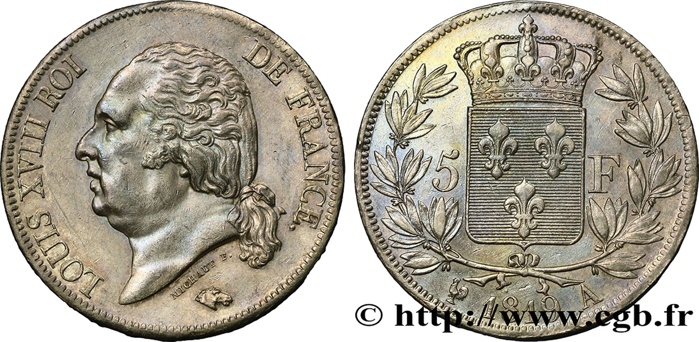 5 francs Louis XVIII, tête nue 1819 Paris F.309/40 TTB54 