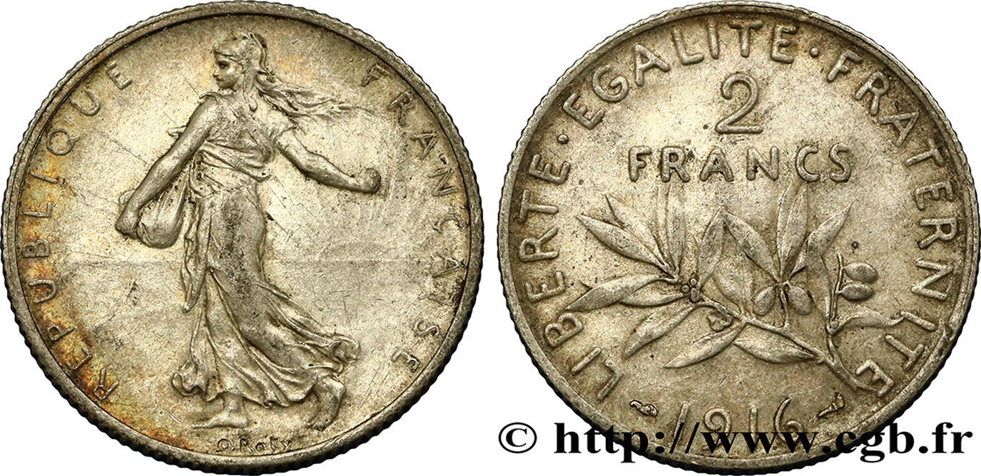 2 francs Semeuse 1916 F.266/18 AU50
