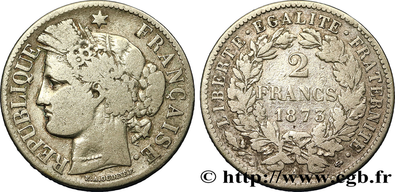 2 francs Cérès, avec légende 1873 Paris F.265/10 TB