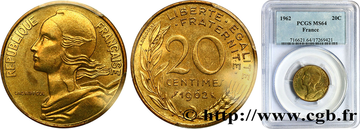 20 centimes Marianne 1962 Paris F.156/2 SPL64 PCGS