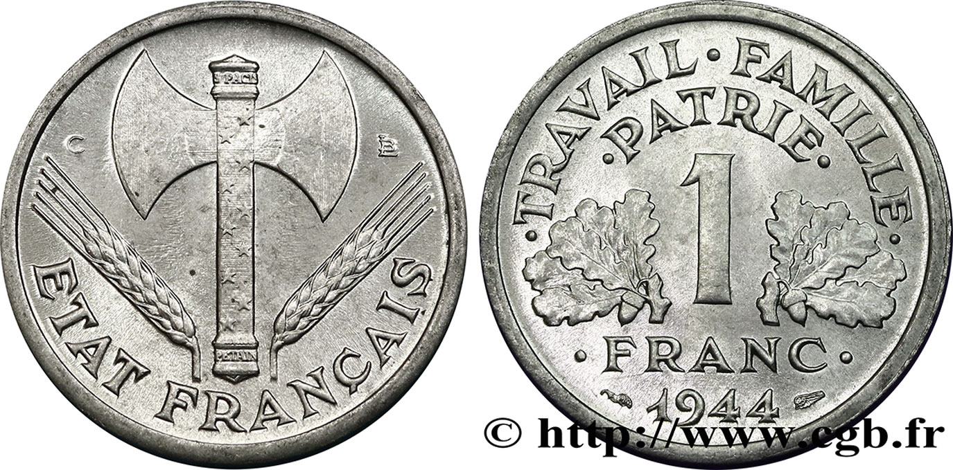 1 franc Francisque, légère 1944 Castelsarrasin F.223/7 SPL64