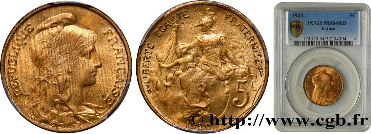 5 centimes Daniel-Dupuis 1920  F.119/31 SPL64 PCGS