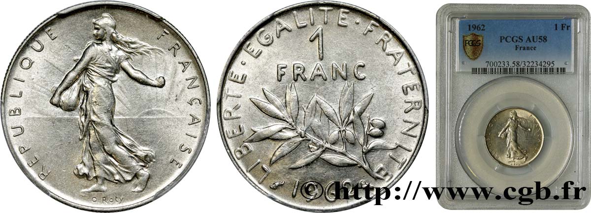 1 franc Semeuse, nickel 1962 Paris F.226/7 EBC58 PCGS