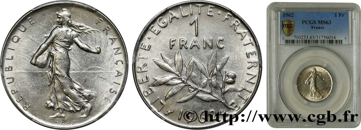 1 franc Semeuse, nickel 1962 Paris F.226/7 SPL63 PCGS