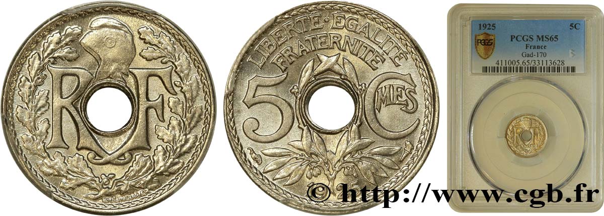 5 centimes Lindauer, petit module 1925 Paris F.122/10 FDC65 PCGS