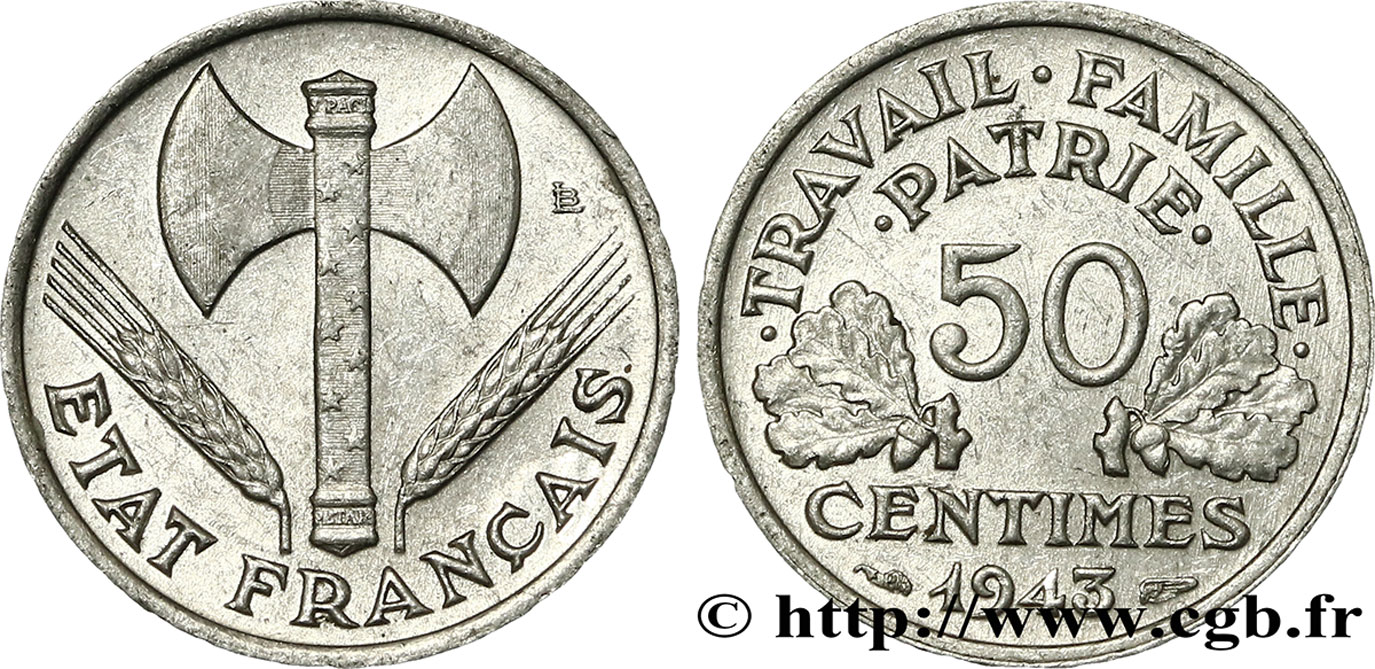 50 centimes Francisque, lourde 1943  F.195/4 AU55 