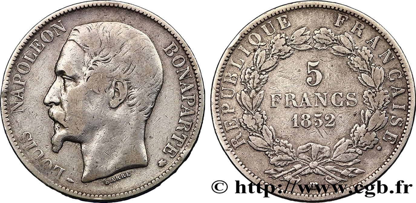 5 francs Louis-Napoléon 1852 Strasbourg F.329/3 VF30 
