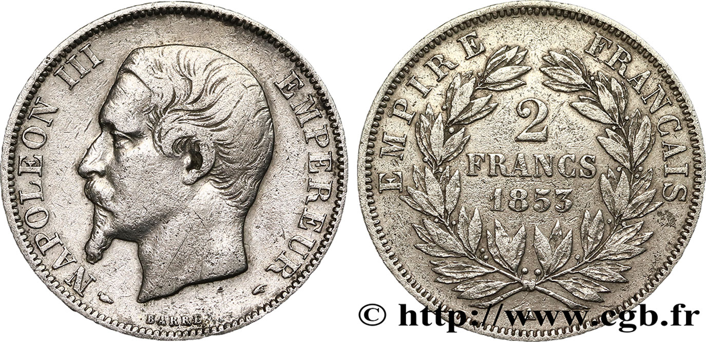 2 francs Napoléon III, tête nue 1853 Paris F.262/1 SS40 