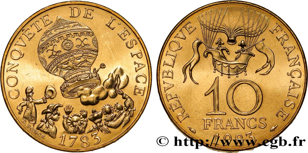 10 francs Conquête de l’Espace 1983  F.367/2 MS63 