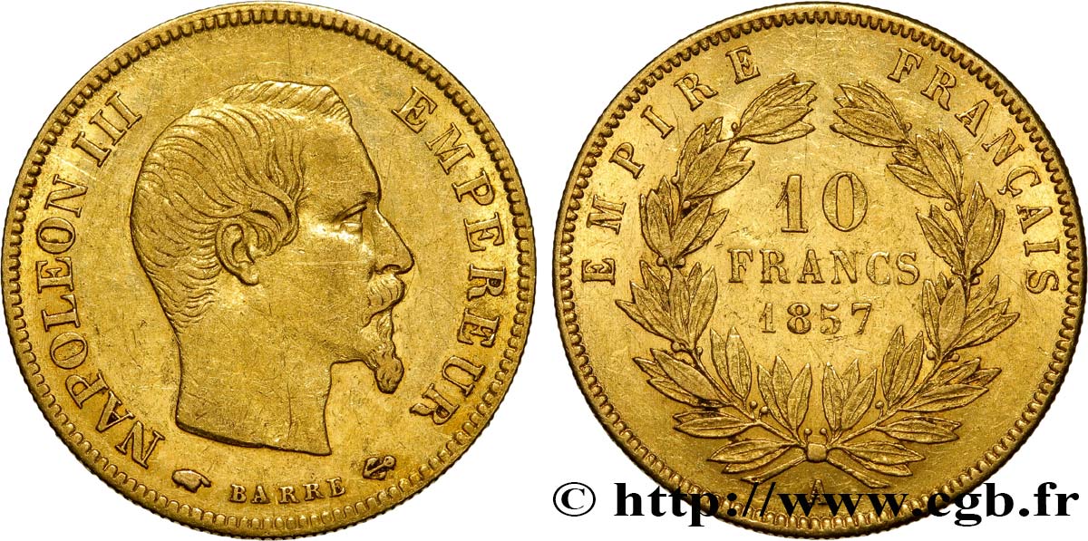 10 francs or Napoléon III, tête nue 1857 Paris F.506/4 TTB45 