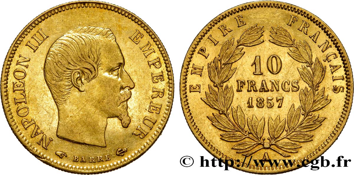 10 francs or Napoléon III, tête nue 1857 Paris F.506/4 TTB48 