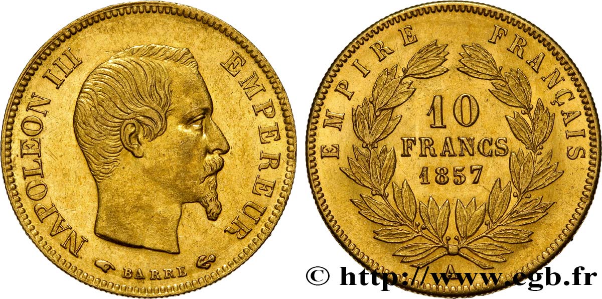 10 francs or Napoléon III, tête nue 1857 Paris F.506/4 TTB50 