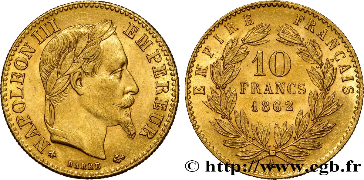 10 francs or Napoléon III, tête laurée, type définitif à grand 10 1862 Paris F.507A/1 TTB52 