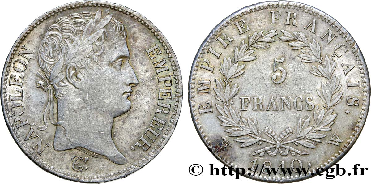 5 francs Napoléon Empereur, Empire français 1810 Lille F.307/26 SS45 