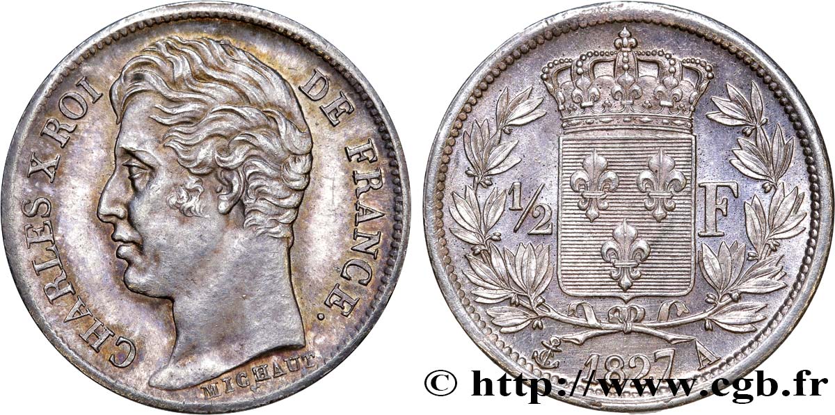 1/2 franc Charles X 1827 Paris F.180/13 SPL62 