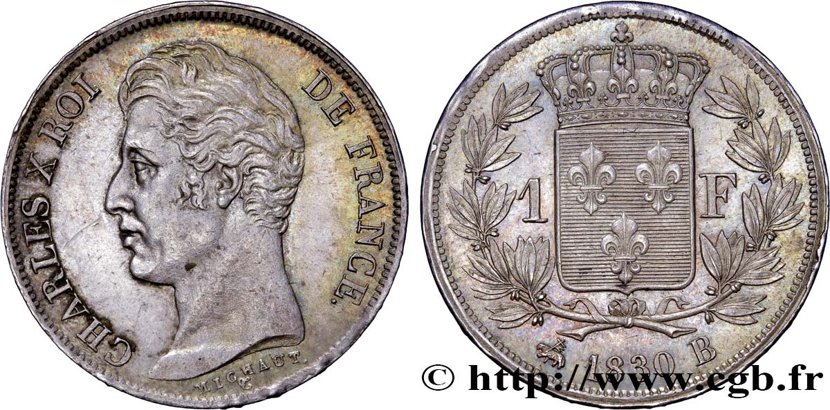 1 franc Charles X, matrice du revers à quatre feuilles 1830 Rouen F.207A/27 VZ60 