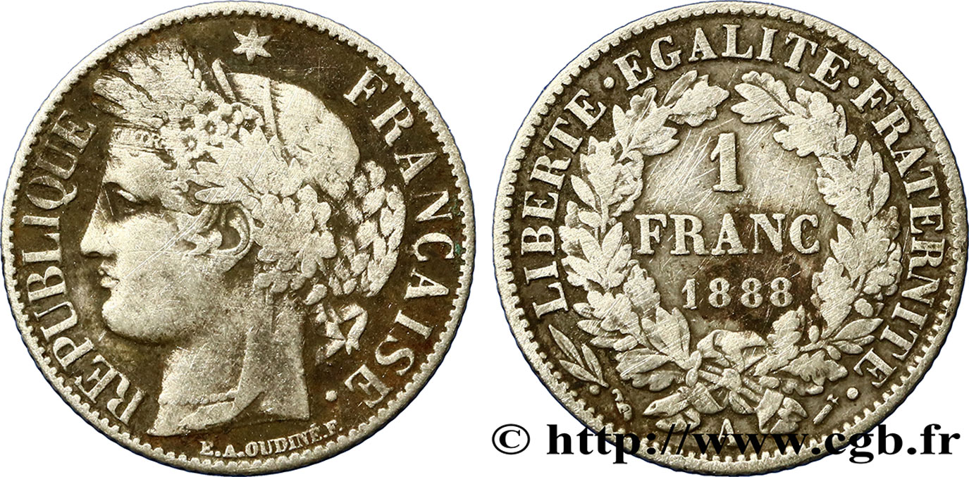 1 franc Cérès, Troisième République 1888 Paris F.216/10 TB30 