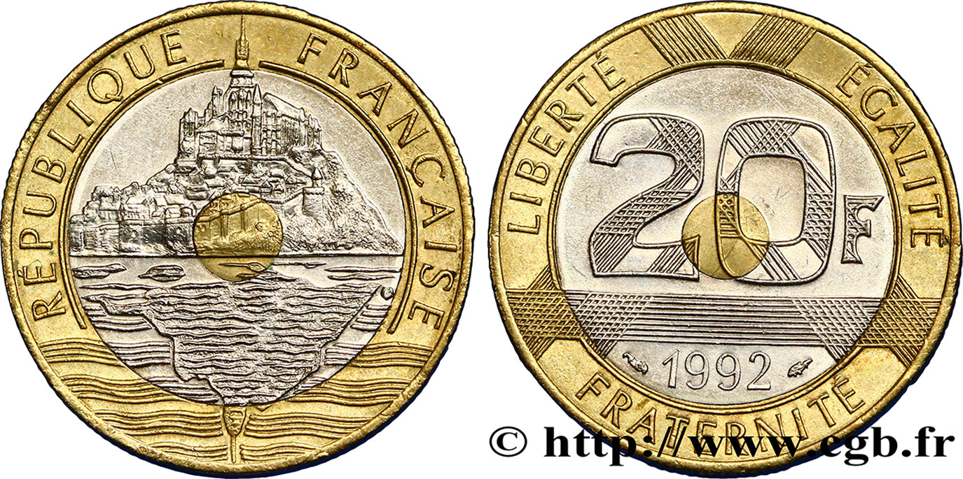 20 francs Mont Saint-Michel, 5 cannelures, V fermé 1992 Pessac F.403/2 TTB50