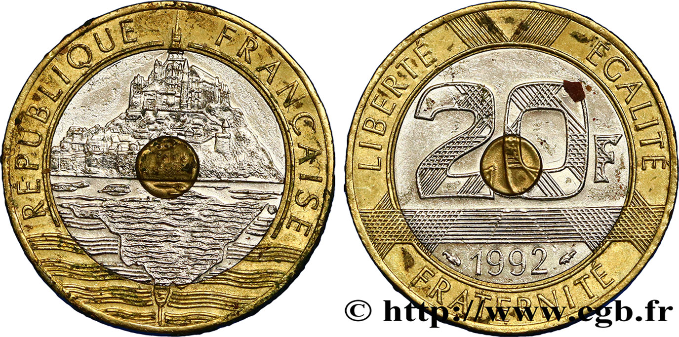 20 francs Mont Saint-Michel, 5 cannelures, V fermé 1992 Pessac F.403/2 TTB50 
