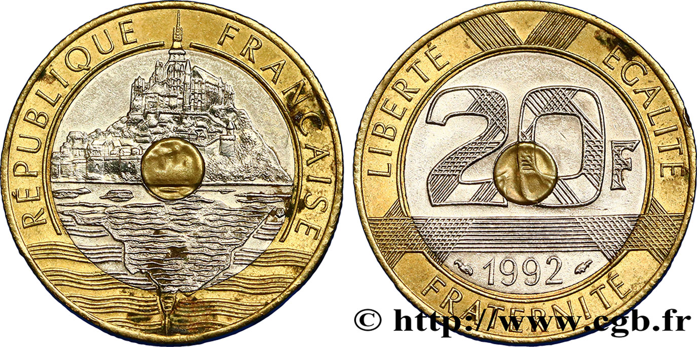 20 francs Mont Saint-Michel, 5 cannelures, V fermé 1992 Pessac F.403/2 MBC50 