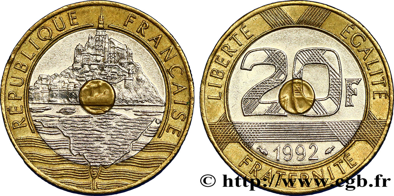 20 francs Mont Saint-Michel, 5 cannelures, V fermé 1992 Pessac F.403/2 BB50 