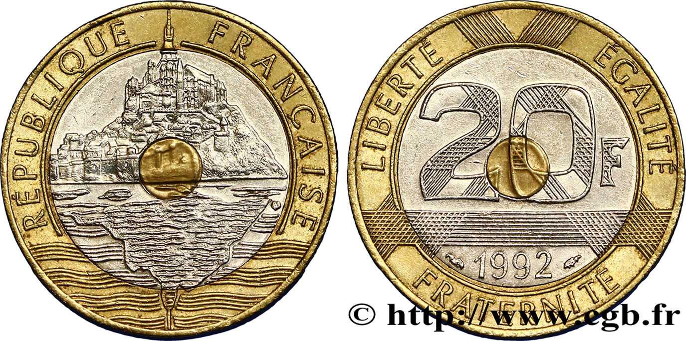 20 francs Mont Saint-Michel, 5 cannelures, V fermé 1992 Pessac F.403/2 TTB50