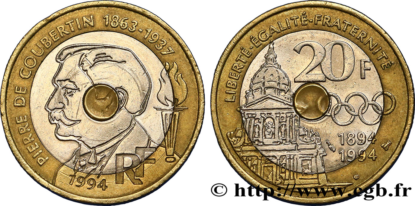 20 francs Pierre de Coubertin 1994 Pessac F.405/2 AU50