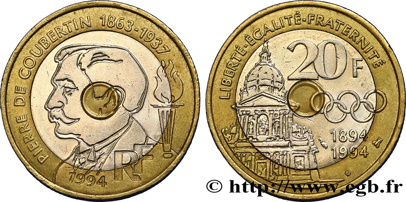 20 francs Pierre de Coubertin 1994 Pessac F.405/2 AU50 