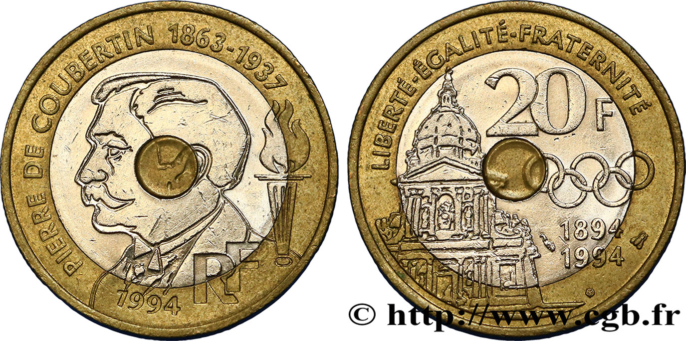 20 francs Pierre de Coubertin 1994 Pessac F.405/2 AU50 