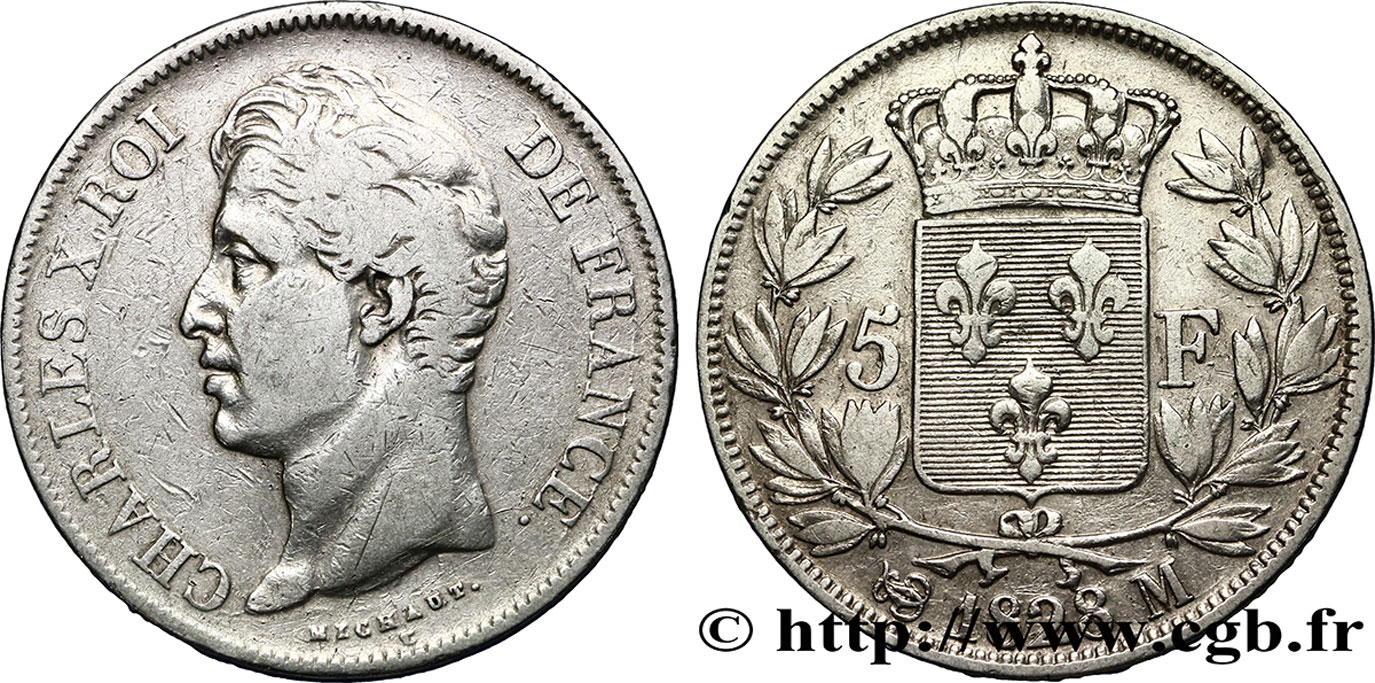 5 francs Charles X, 2e type 1828 Toulouse F.311/22 VF35 