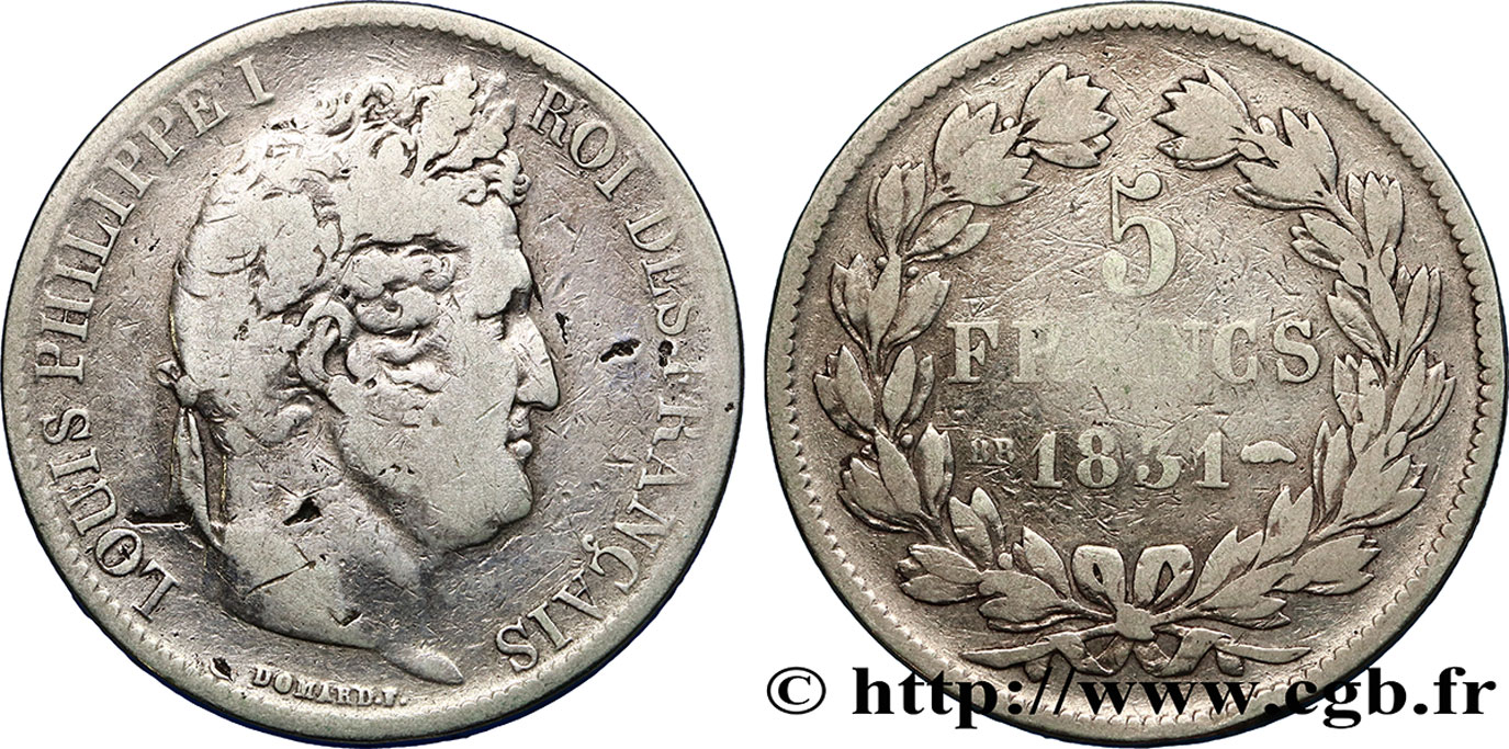 5 francs Ier type Domard, tranche en creux 1831 Strasbourg F.319/1 F 