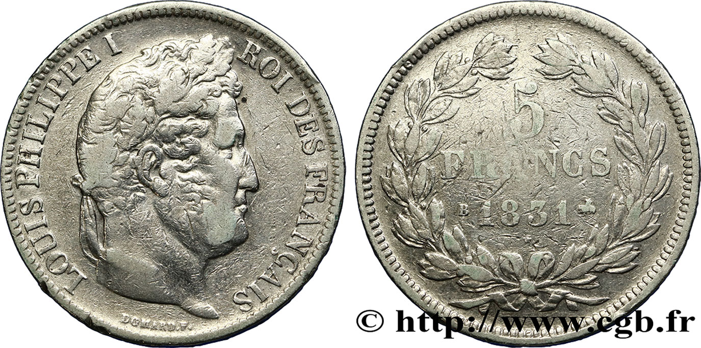 5 francs Ier type Domard, tranche en relief 1831 Rouen F.320/2 MB 