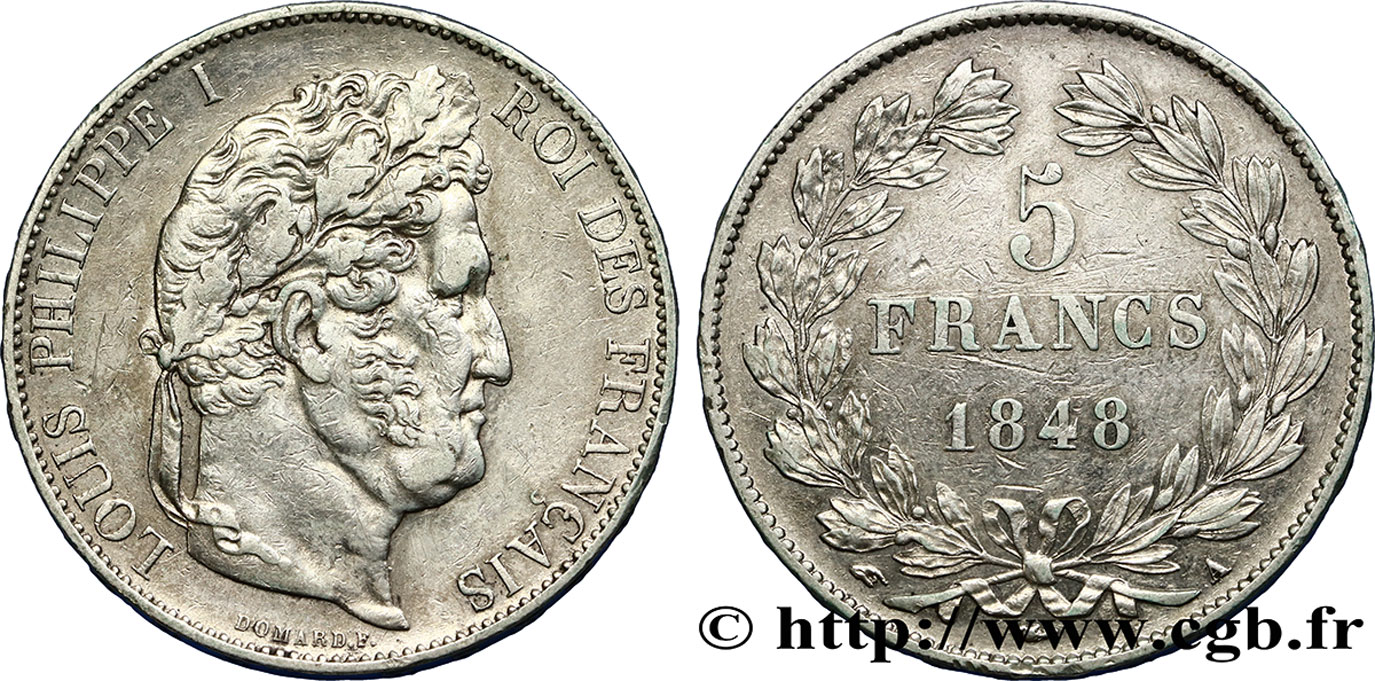 5 francs IIIe type Domard 1848 Paris F.325/17 MBC45 