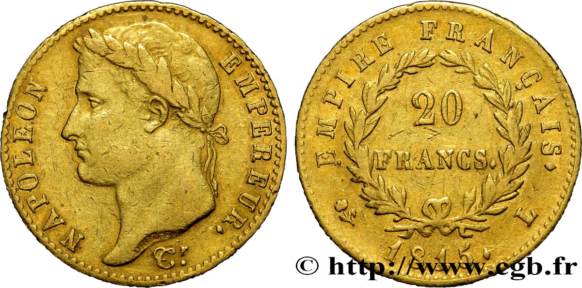 20 francs or Napoléon tête laurée, Cent-Jours 1815 Bayonne F.516A/2 XF42 