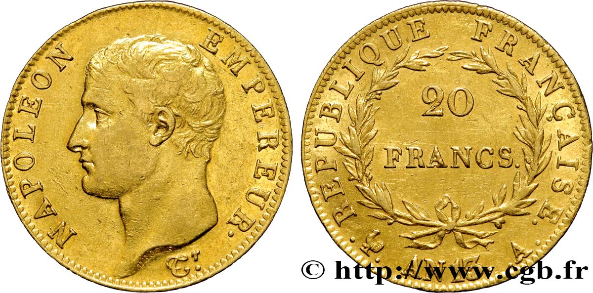 20 francs or Napoléon tête nue, Calendrier révolutionnaire 1805 Paris F.512/1 MBC50 