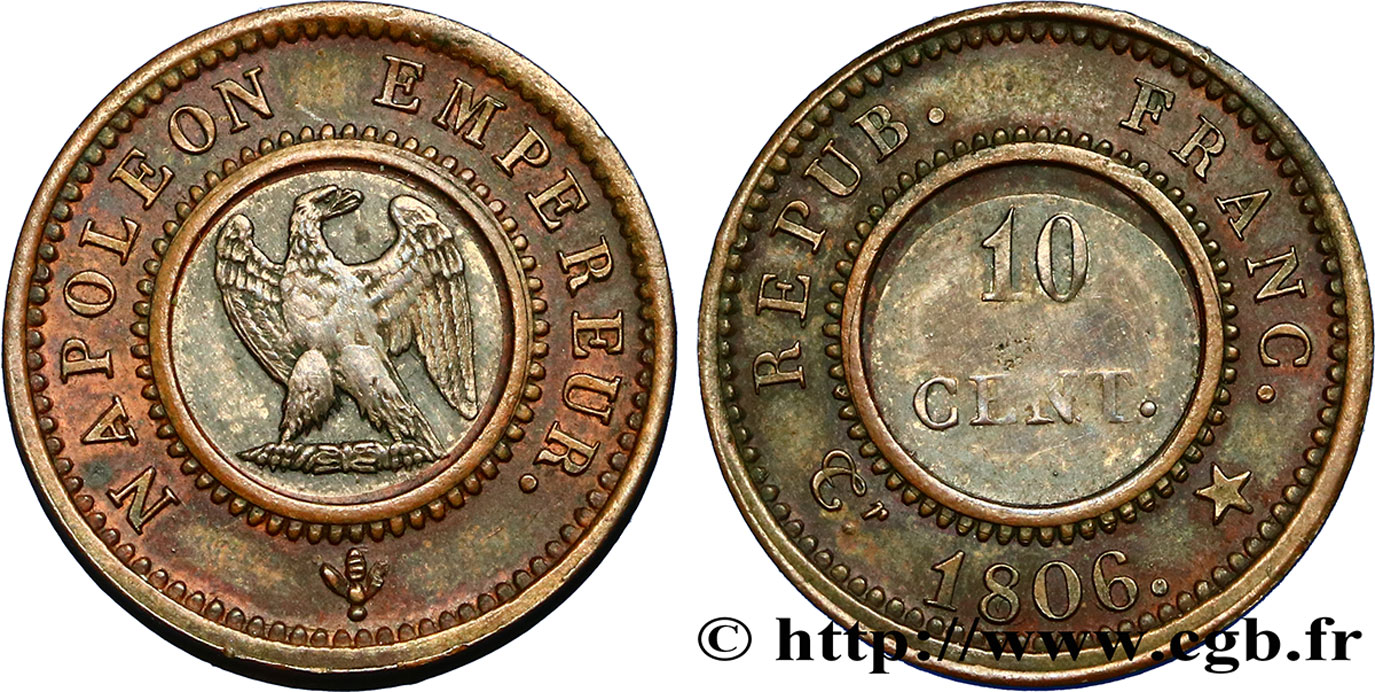 Essai bimétallique de 10 centimes 1806 Paris VG.1503  AU52 