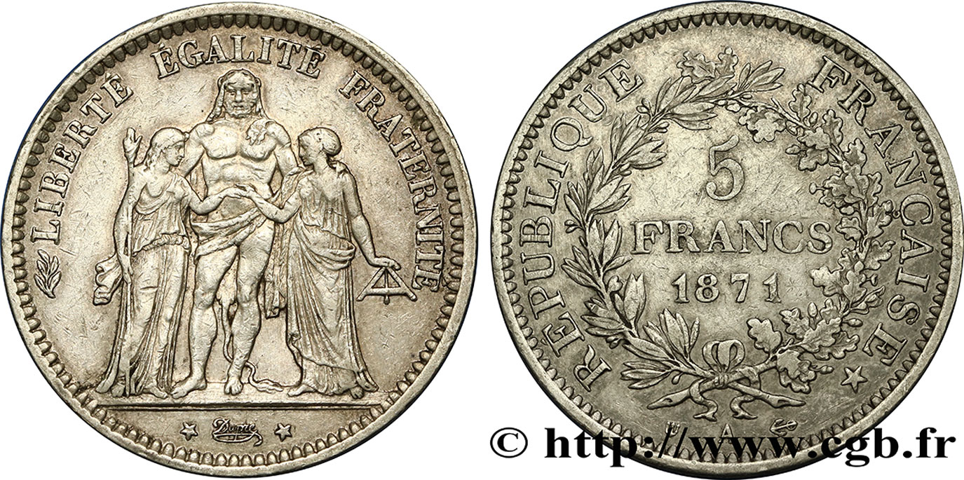 5 francs Hercule, dite “Camélinat” 1871 Paris F.334/4 SS42 
