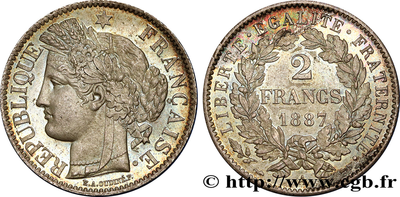 2 francs Cérès, avec légende 1887 Paris F.265/13 MS62 