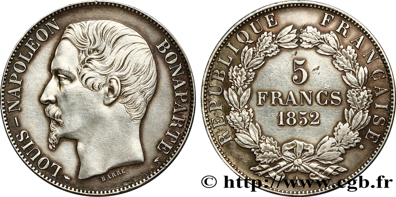 5 francs Louis-Napoléon, 2ème type 1852 Paris F.329/2 AU55 