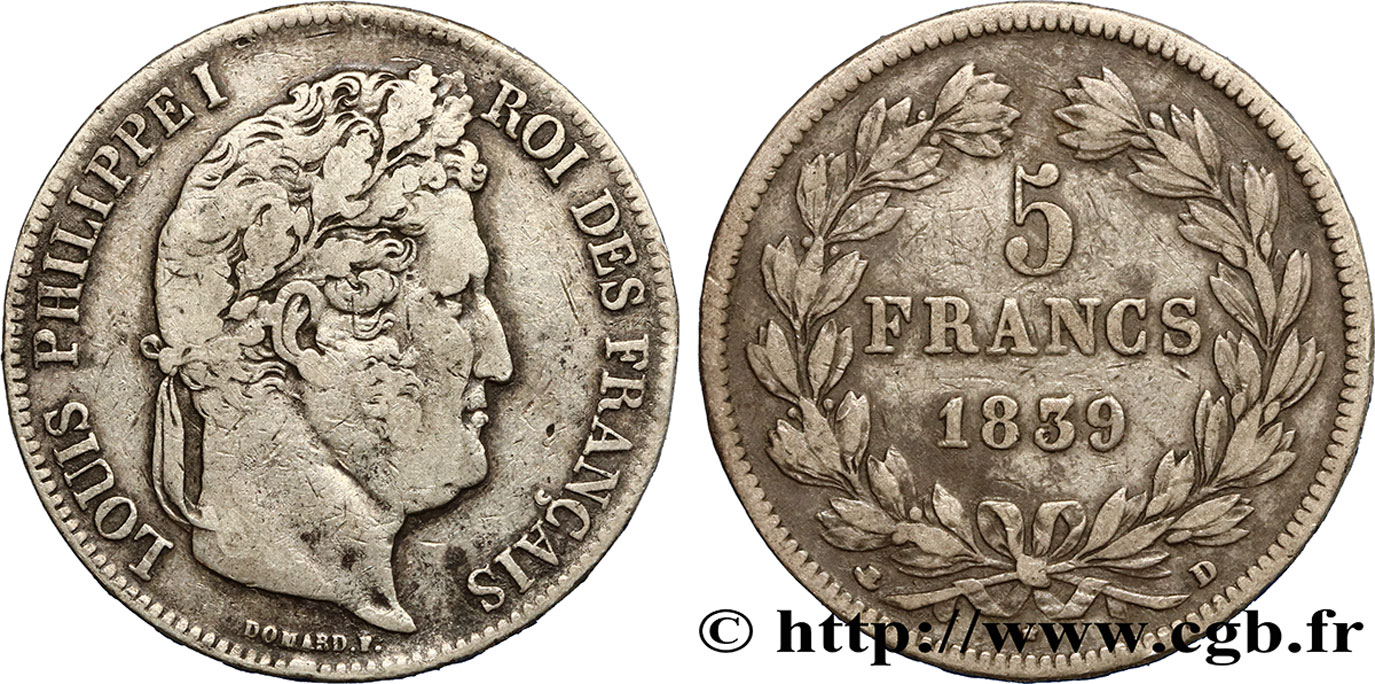 5 francs IIe type Domard 1839 Lyon F.324/78 TB38 